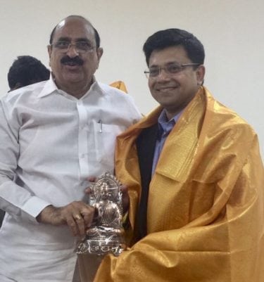 The Honorable Health Minister Kamineni Srinivas, from the Government of Andhra Pradesh, recognized CHOICE Director Anirban Base