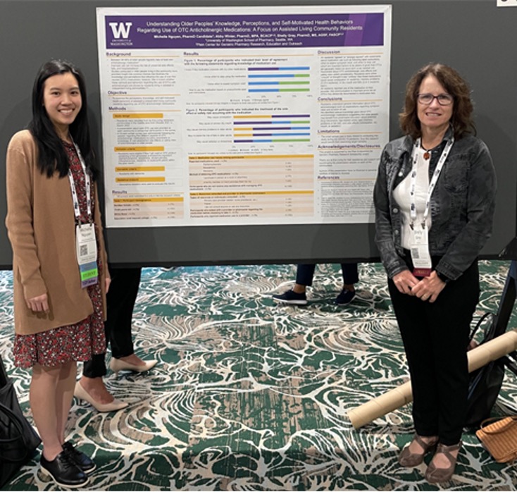 Michelle Nguyen (PharmD Candidate 2023) and Shelly Gray presented a poster (co-authored by Abby Winter, Assistant Director for Outreach for the Plein Center) at the ASCP Annual Meeting entitled “Understanding Older Peoples’ Knowledge, Perceptions, and Self-Motivated Health Behaviors Regarding Use of OTC Anticholinergic Medications: A Focus on Assisted Living Community Residents.” 