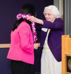 Faculty emerita Joy Plein honors Nanci Murphy at the Geriatric Certificate ceremony in June 2016