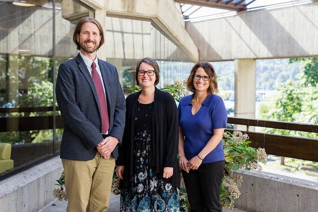 Plein Geriatric Pharmacy Center leadership (L to R): Assistant Director for Research Zach Marcum, Assistant Director for Training Leigh Ann Mike, and Director Shelly Gray