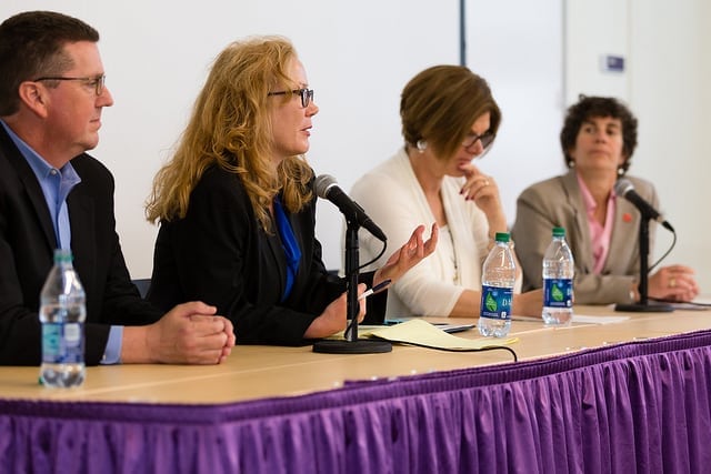 Dr. Scott Singleton, UNC Eschelman School of Pharmacy, Dr. Tina Brock, UCSF School of Pharmacy, Dr. Gundy Sweet, Univeristy of Michigan College of Pharmacy, and Dr. Susan Stein, Pacific University School of Pharmacy, provide insights at the UWSOP Curricular Innovation Panel Discussion on May 17th